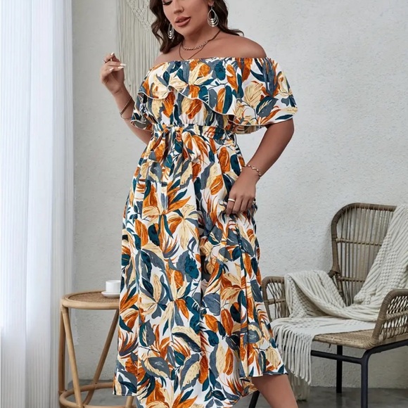 Women Plus Size Bohemian Floral Summer Tropical Vacation Midi Dress 18W & 20W - Picture 2 of 9
